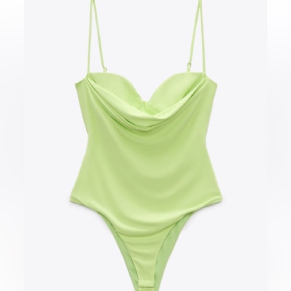 ZARA Green Draped Bodysuit